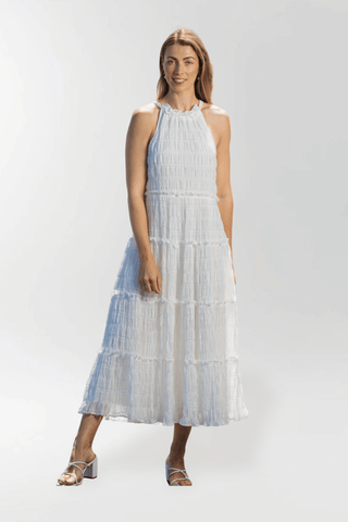 AG Amalfi White Shirred Maxi Dress - White Background