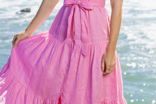 Valencia Pink Linen Tiered Midi Dress | Alma Gray