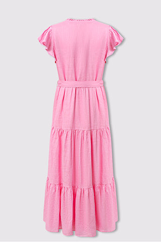 Valencia Pink Linen Tiered Midi Dress | Alma Gray