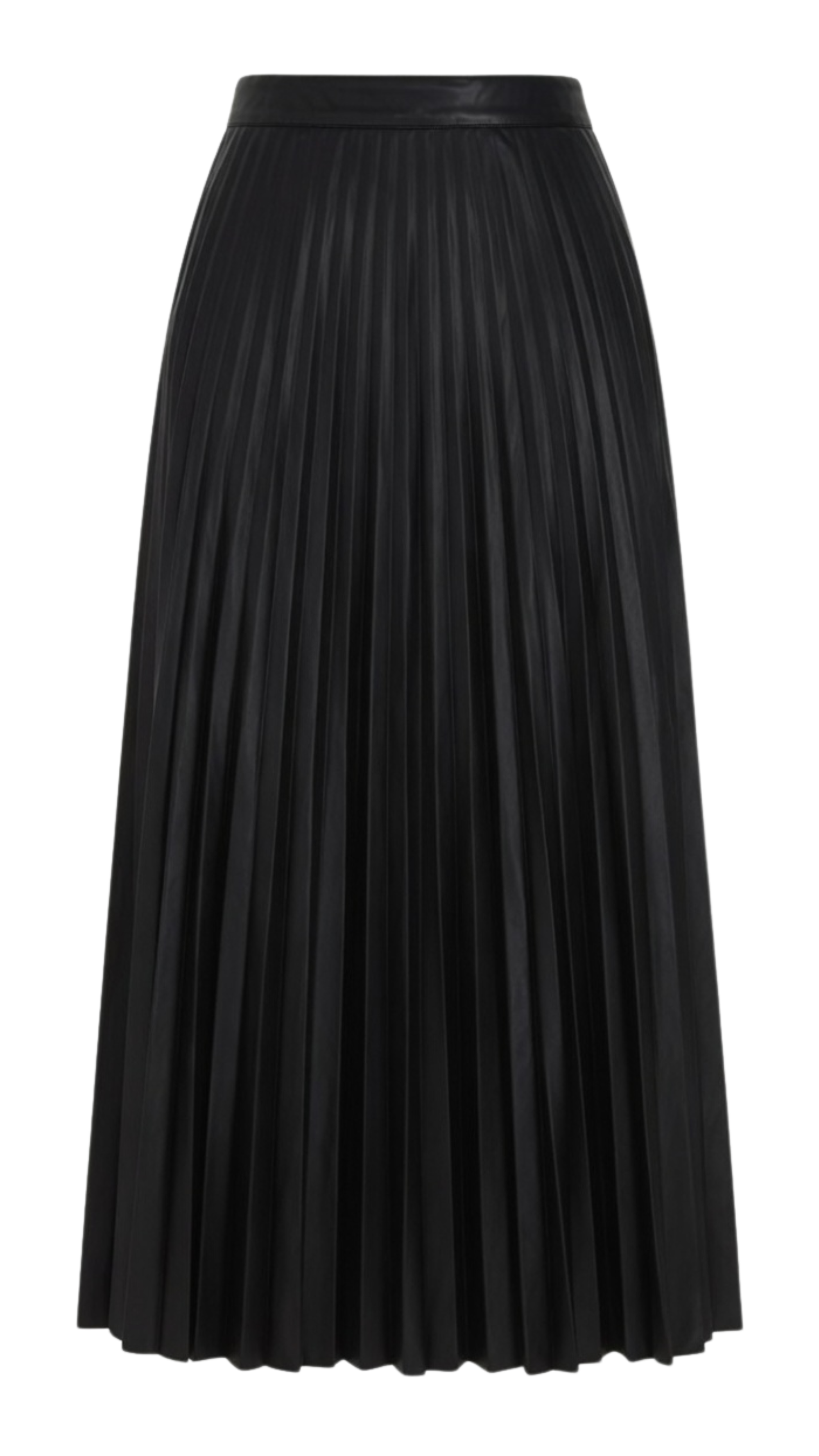 Black pleated leather skirt on a white background