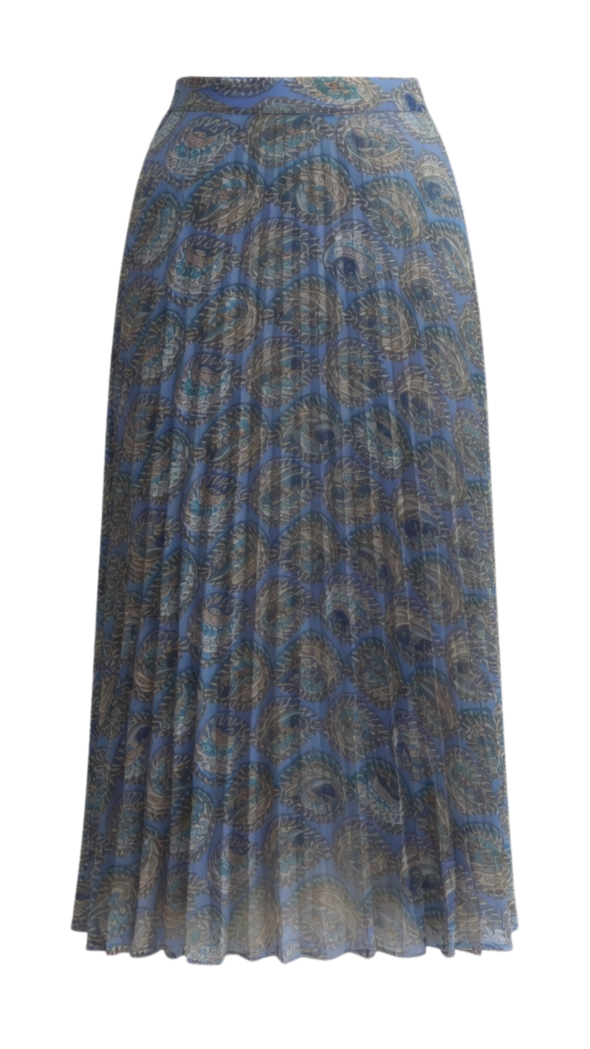 Blue Pleated Midi Skirt with a chain pattern